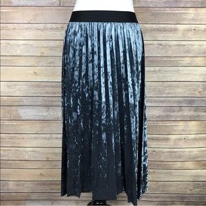 Max Studio Blue Crushed Velvet Pleated Midi Skirt